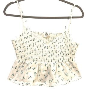 Me to We Crop Smocked Spaghetti Strap Cotton White Top, Size Large